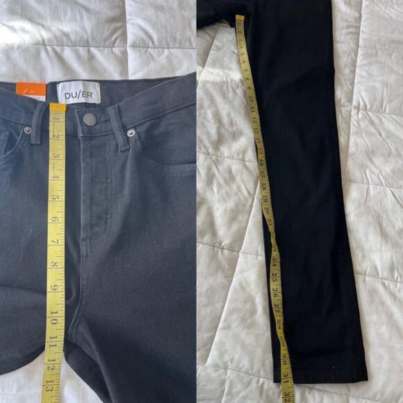 🚓 NWT Du/er Midweight Performance Denim High Rise Taper 90s Jean Black 25W 31L - Picture 11 of 12